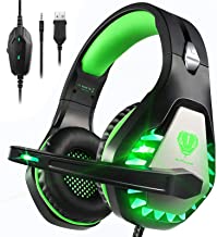 Pacrate Gaming Headset with Microphone for PC PS4 Headset Xbox One Headset Noise Cancelling Gaming Headphones for Switch PS5 Headset with LED Lights for Kids Adults Black Green