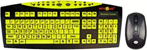 Ablenet Keys-U-See Large Print English USB Keyboard with Wireless Mouse Bundle (USB Receiver Stored Inside Mouse Battery Compartment), Black and Yellow (CD1542)