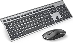 Rechargeable Wireless Keyboard Mouse-J JOYACCESS 2.4G Full Size Thin Wireless Keyboard and Mouse with Long Battery Life, Ergonomic and Compact Design for Laptop,PC,Desktop,Computer,Windows-Black& Grey