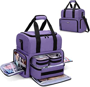 BAFASO 2 Layers Large Travel Makeup Bag with 3 Inner Removable Pouches,Large Cosmetic Bag with Detachable Dividers (Patent Pending), Purple