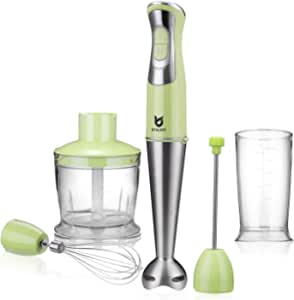 Immersion Hand Blender, UTALENT 5-in-1 8-Speed Stick Blender with 500ml Food Grinder, BPA-Free, 600ml Container,Milk Frother,Egg Whisk,Puree Infant Food, Smoothies, Sauces and Soups - Green