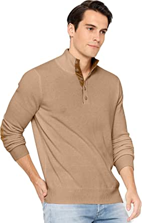 State Cashmere Men's Button Up Mock Neck Sweater 100% Pure Cashmere Long Sleeve Polo Quarter Collar Pullover